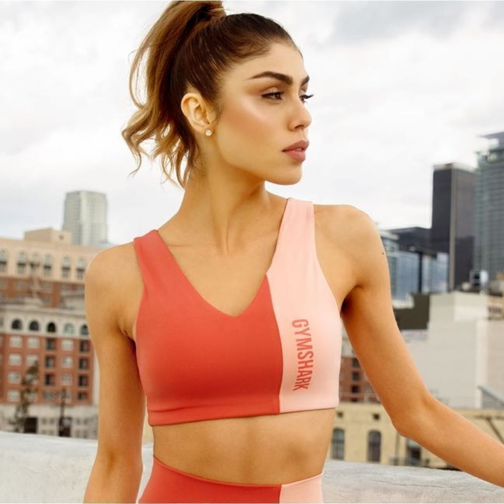 Gymshark Two Tone Colorblock duo sports bra in Moroccan brick / peach XS